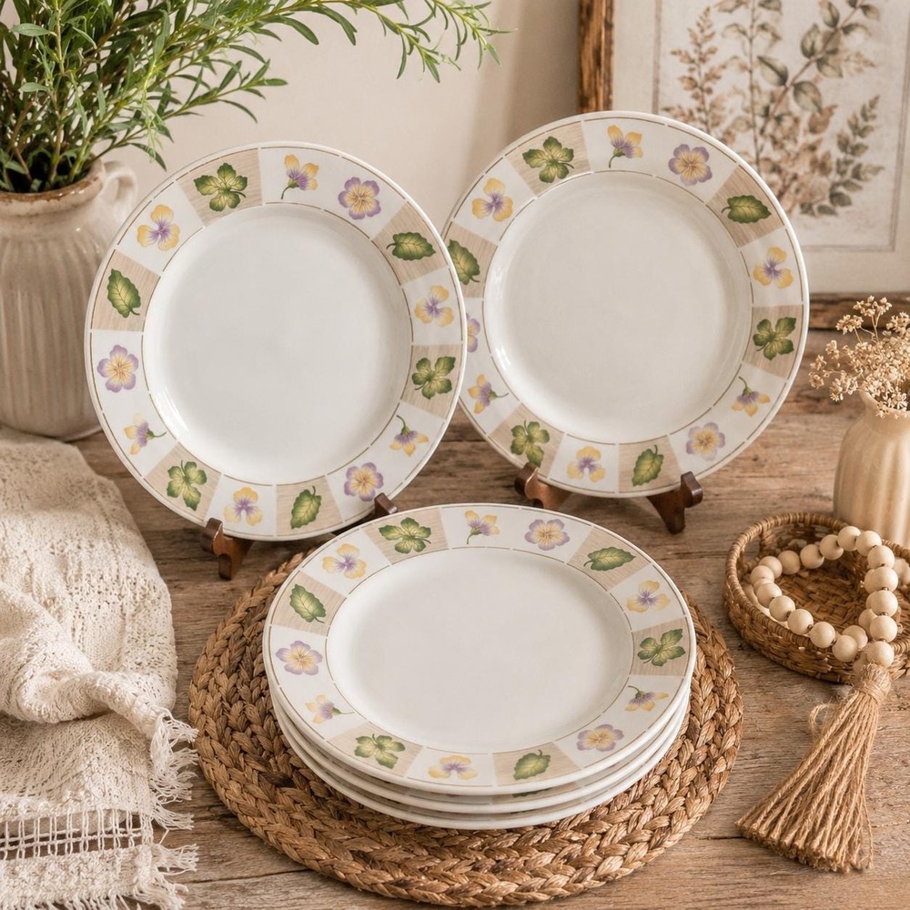 6 VTG Sakura Majesticware Dried Flowers Salad Plates 7.75" Floral Stoneware
